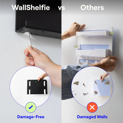 Game Changing Damage Free Wall Shelves For Dorm Room And Bedroom Side Table Storage Rack With Phone Holder Makeup Organizer Renter Approved No Drill Clean Setup White