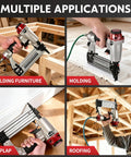 Built Different 2 In 1 Pneumatic Brad Nailer And Narrow Crown Staple Gun Kit in action for building furniture and molding.