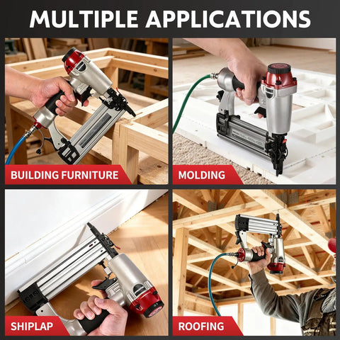 Built Different 2 In 1 Pneumatic Brad Nailer And Narrow Crown Staple Gun Kit in action for building furniture and molding.