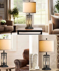 Set Of 2 Dope Farmhouse Table Lamps With USB Ports And Charge Jacks, 27.5 Inch Tall Bedside Lights, in living room scene