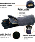 Diagram of 16 Inch Leather Welding Gloves 932F Heat Resistant Large Mitt For BBQ Oven Grill Fireplace TIG MIG Forge Baking Stove