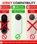 Strict compatibility guide showing Google Nest Wired Doorbell 2nd Gen fit, versus 1st Gen and battery models not fitting.