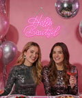 Hello Beautiful Pink Neon Sign For Wall Decor LED Neon Light For Weddings Engagements Birthday Parties And Bedroom Gifts Soft Pink Glow Easy Mount Durable Tube Creates A Dope Vibe In Any Room.