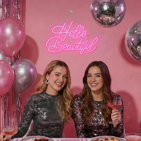 Hello Beautiful Pink Neon Sign For Wall Decor LED Neon Light For Weddings Engagements Birthday Parties And Bedroom Gifts Soft Pink Glow Easy Mount Durable Tube Creates A Dope Vibe In Any Room.