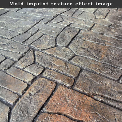 Close-up of Pro Grade Concrete Stamp Molds Set For Outdoor Projects With Realistic Cobblestone texture on concrete surface