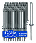 Heavy Duty Dome Head Pop Rivets Three Sixteenths By One And A Quarter Inches Aluminum Body Steel Mandrel Open End Tough As Nails For Six To Twenty Gauge Materials Corrosion Resistant High Shear Strength 50 Piece Pack For Auto Shop And Home Projects
