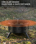 32 Inch Fire Pit With BBQ Grill And Mesh Cover For Outdoor Patio Backyard Bonfires Includes 360 Degree Rotating Grill And Fire Poker Pentagram Hollow Design Round Metal Firepit For Grill Nights And Garden Fun in backyard setting
