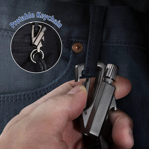 Person holding 2 Pack Infinity Lighter With Multitool Keychain Bottle Opener Reusable Waterproof Match Strike Anywhere