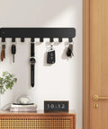 Wall Mounted Key Rack With 8 Hooks For Car Keys No Drill Adhesive Backing Or Screw Mount Heavy Duty Metal Key Organizer Black Finish