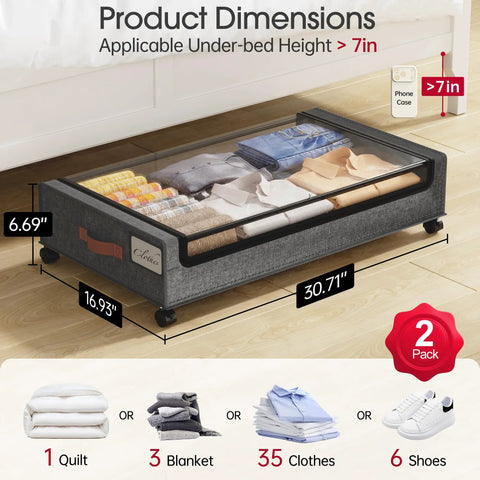 Heavy Duty Under Bed Storage With Wheels Two Pack Smooth Rolling Drawers Keeps The Mess Out Of Sight Saves Serious Floor Space Handles Up To Sixty Six Pounds No Sweat At All