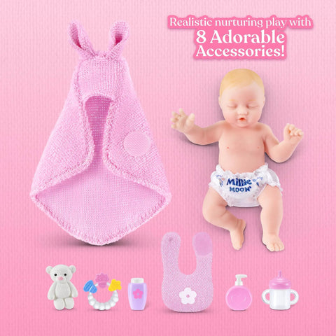 Kicksit Real With This Super Squishy Mom And Baby Surprise Playset Featuring A Drop Down Belly Reveal Fresh Nurture Kit For Smooth Role Play Brittany Baby Pack For Laid Back Vibes And Major Empathy Fun, includes a soft doll, pink towel, and accessories.
