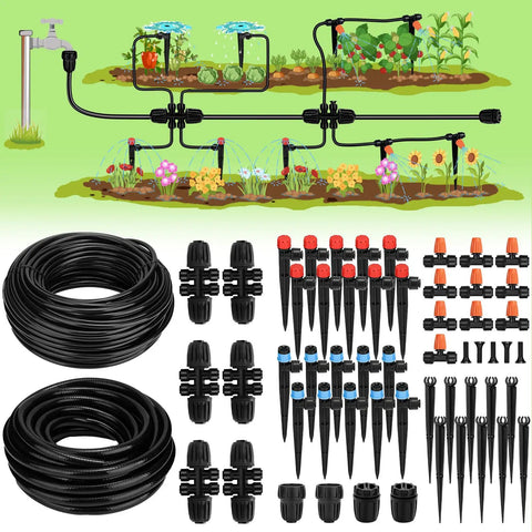 Effortless Drip Irrigation Kit With Forty Feet Of One Half Inch Mainline And One Hundred Feet Of One Quarter Inch Tubing components