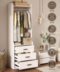 Spacious White Wardrobe Closet System With Three Deep Drawers And A Sturdy Hanging Rod To Keep Your Fits Shirts And Jeans Square While Giving Your Room A Clean Vibe And Making Daily Storage Super Easy Without Any Sweat; featuring clothes, a storage box, and three drawers.