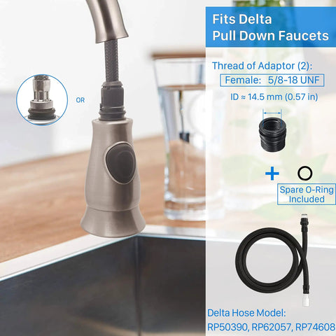 Universal Kitchen Faucet Sprayer Head With 3 Adapters, Brushed Nickel Pull-Down Replacement, fits Delta pull-down faucet
