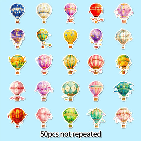 50 Piece Hot Air Balloon Sticker Pack For Teens And Creative Vibes Waterproof Vinyl Balloon Stickers with colorful designs