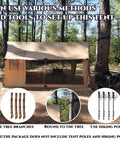 Hammock Ready Hot Tent With Stove Jack And Double Sided Mesh Windows setup in forest, showing tree-bound support. Waterproof and windproof.