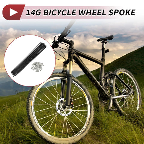 Mountain bike with 14G J Bend Bicycle Spokes 240mm Length With Nipples For MTB Wheels Black Steel 36 Pack insert image