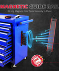 Eight Piece Three Eighths Inch Drive Spark Plug Socket Set With Magnetic Rail SAE And Metric Sizes shown on tool chest