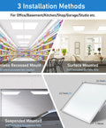 2x2 LED Flat Panel Light 40W 3000K 4000K 5000K Change Via Wall Switch Hella Bright 4400 Lumens Triac Dimmable Recessed Drop Ceiling Lights 120V AC Energy Saving 2 Pack installation methods