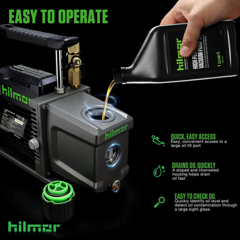 Heavy Duty 18 Volt Cordless Vacuum Pump Slick 2 CFM Workhorse For HVAC Pros with easy access oil fill port.