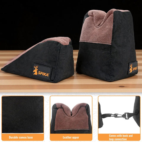 Combo Front And Rear Shooting Rest Bag With Soft Leather Upper And Durable Canvas Base, Stable Gun Rest on wood surface