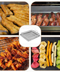 Two Piece Air Fryer Oven Basket Set With Tray And Grease Trap, cooking fries, bacon, chicken, and veggies for crisping