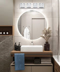 Dope Modern Luxury Dimmable LED Crystal Bathroom Light Fixtures Four Light Chrome Stainless Steel Over Mirror Cool White 6000K