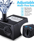 Twin Pack Submersible Fountain Pump 80 GPH 4W 300 LPH With 7.2 Ft Power Cord Includes 3 Nozzles For Aquarium Pond Fish Tank And Outdoor Water Fountain with adjustable water flow control
