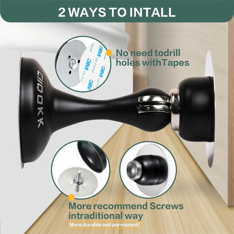 Magnetic Door Stopper 2 Pack Stainless Steel Door Holder For Wall Or Floor Mounting Keeps Doors Open No Drilling With Adhesive Tapes Heavy Duty Silver