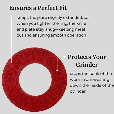 Fiber Thrust Washer For Number 12 Meat Grinders, 4 Pack, Compatible With Hobart LEM Biro Torrey Pro-Cut Weston Avantco And More, 1-5/16 Inch Outer Diameter By 3/4 Inch Inner Diameter By 0.125 Inch Thick, Commercial Replacement Part. Red fiber washer for #12 meat grinders