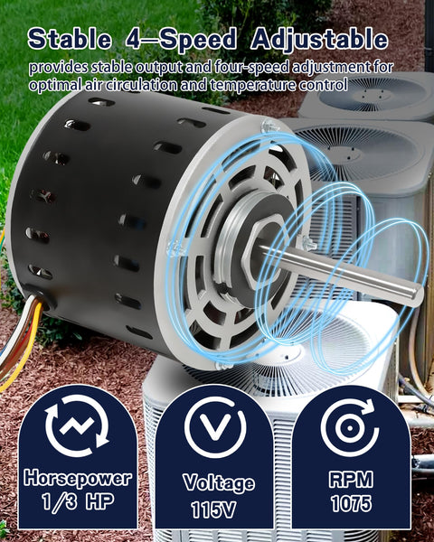Heavy Duty Furnace Blower Motor Replacement One Third HP Four Speed 115V 1075 RPM For GE And Trane Systems Direct Plug And Play