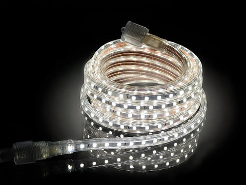 Coiled Ultra Bright 100 Foot LED Rope Light Kit With 27000 Lumens 4000K Soft White Dimmable 110 to 120V AC Flexible Flat Strip