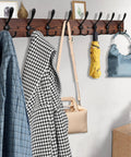 32.2 Inch Wall Mount Coat Rack With Eight Metal Hooks Built To Last, Rustic Brown Pine Wood Plank Hat Rack organizing coats and bags
