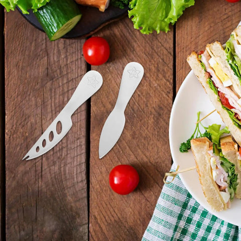 Five Piece Stainless Steel Cheese Knife Set With Butter Spreader For Easy Cutting And On The Go Use For Home Gatherings And Camping
