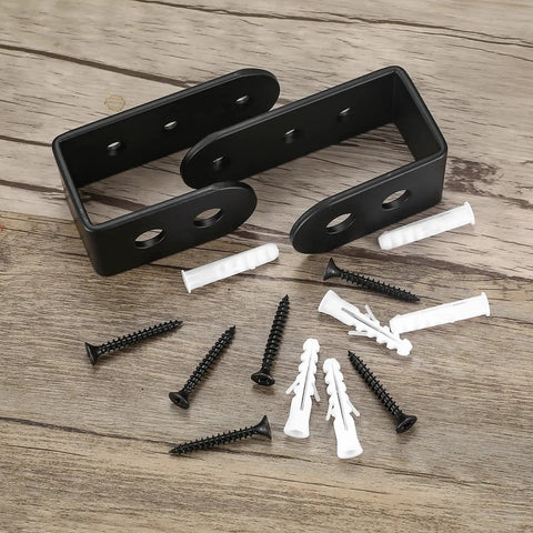2x4 Door Barricade Brackets Heavy Duty U Shaped Security Holders with screws and wall anchors on wooden surface