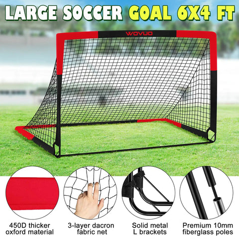 Backyard Soccer Goals Set Of Two Six By Four Feet Portable Pop Up Training Goals with 450D Oxford Cloth and Fiberglass Poles