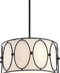 Oil Rubbed Bronze White 19 Inch 3 Light LED Pendant Light With White Linen Drum Shade LED Bulbs Included For Dining Room