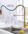 Brushed Gold Kitchen Faucet With Dual Function Pull Out And Pull Down Sprayer, Solid Single Handle With Deck Plate in use
