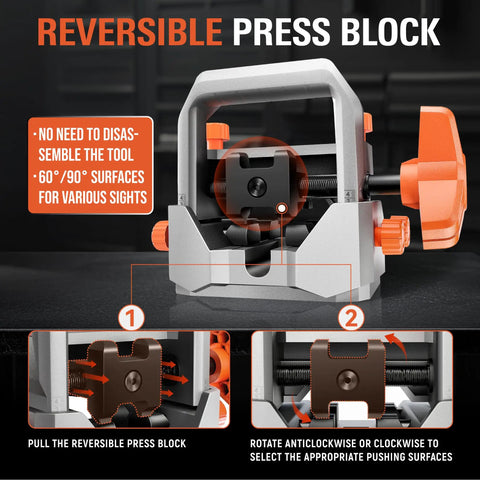 Beefy Manual Dovetail Alignment Pusher Tool With Rotatable Block, Precision Scale, And Smooth Horizontal Travel For Precise Positioning, Heavy Duty Aluminum Frame And Steel Construction, reversible press block
