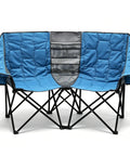 Blue Foldable Double Camping Chair With Storage For Two People Cozy Loveseat Style Outdoor Lounge Heavy Duty Portable