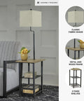 Do It All Metal Floor Lamp And End Table With Built In Surface And Two Fixed Storage Shelves Industrial Casual Black Finish
