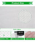 Stainless Steel Mesh Screen 20 Mesh 15.7 By 78.7 Inches No Rust Easy To Cut, detail of size, aperture, and wire diameter.