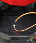 3 Gallon Heated Air Powered Parts Washer For Auto Shops Durable Steel Build Fast Heat Drying Efficient Performance Fits 22 By 30 Inch Work Area Compact 23 Inch Wide Body Requires Your Own Air Fittings showing internal hose and grate detail.
