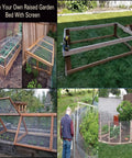 Collage showing raised garden beds using Half Inch Hardware Cloth Roll 36 Inch By 50 Foot Hot Dipped Galvanized After Welding Wire Mesh.