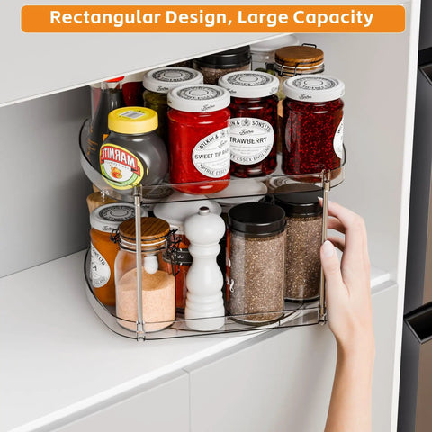 2 Tier Pantry Lazy Susan Organizer for Kitchen Cabinets and Pantry Storage, 12 Inch Square Turntable with spices and jars