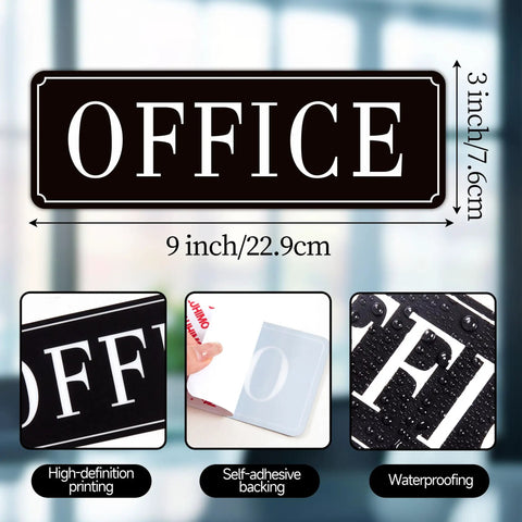 Self-Adhesive Office Door Sign For Home And Business, Waterproof And Fade-Resistant Modern Matte Black Sticker 9 x 3 in