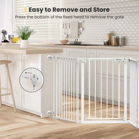 Deluxe Walk Through Pet Gate For Stairs And Doorways One Hand Operation Hardware Mounted Extra Wide Opening, kitchen installation