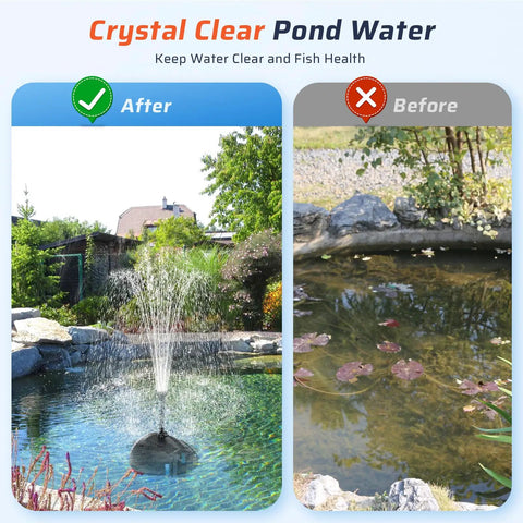 Comparison of pond water with All In One Pond Filter Kit With UV Clarifier And 660GPH Submersible Pump RGB LED Lights.