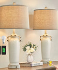 25.75 Inch Farmhouse Ceramic Table Lamps Set Of 2 With 3 Way Dimmable Touch Control Modern Vintage Rustic Nightstand Bedside Lamps USB Power Ready Includes 2 Bulbs Perfect For Bedroom Or Living Room Homey Farmhouse Vibe