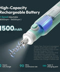 Close-up of Pro Grade Cordless Resin Drill Pen Kit with 8 speed adjustable rotary tool and high-capacity 1500mAh battery.